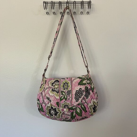 Vera Bradley Floral Pink & Green Quilted Shoulder Bag With Adjustable Strap - Picture 1 of 10